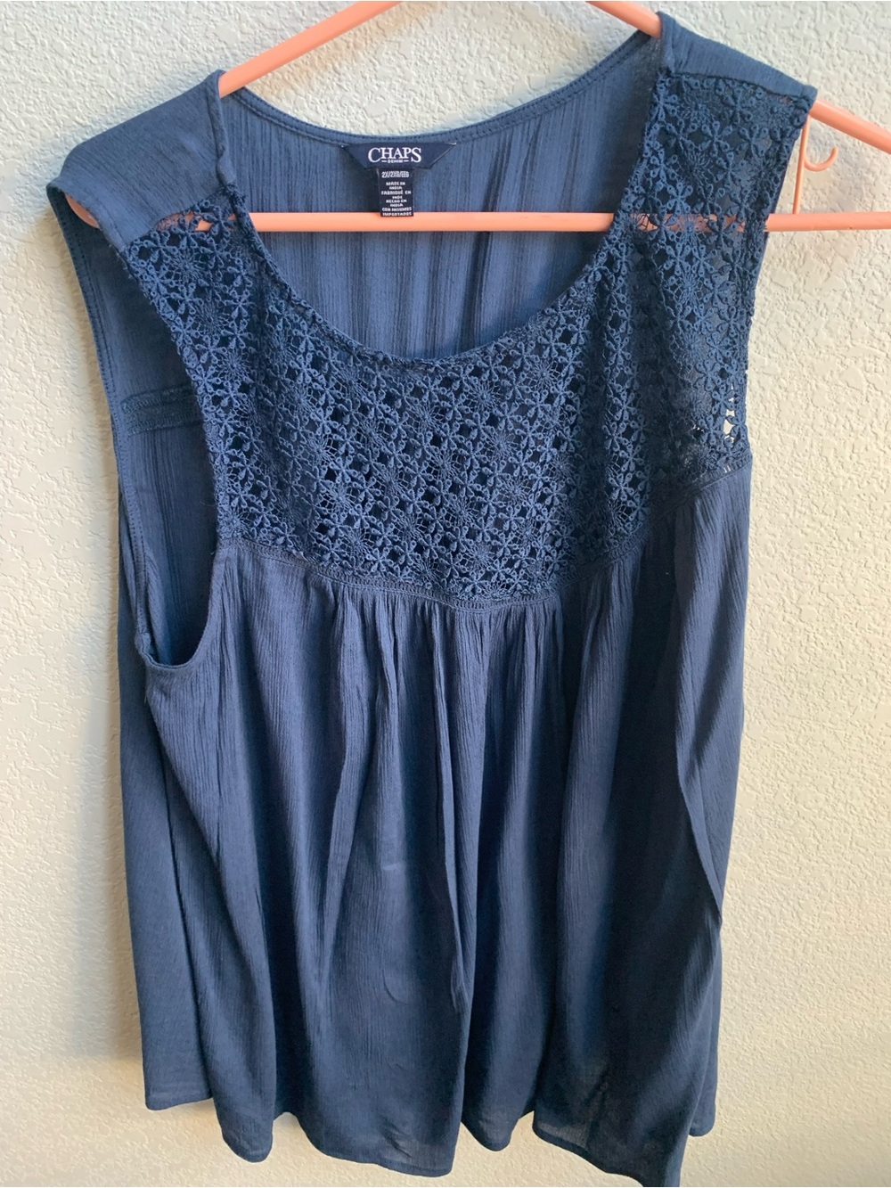Chaps Navy Sleeveless Camisole with Crochet Yoke